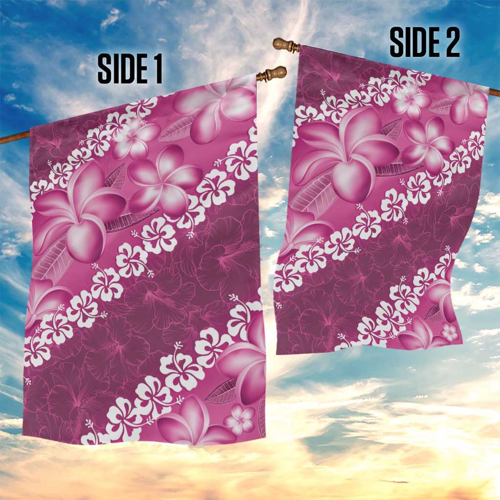 Vintage Pink Polynesia Garden Flag Plumeria With Hibiscus Tropical Vibes LT14 - Polynesian Pride