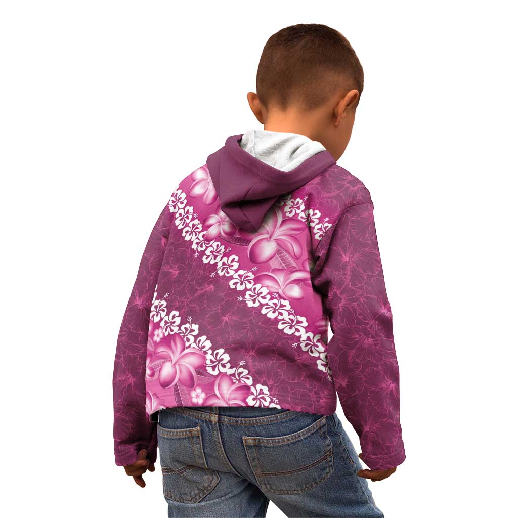Vintage Pink Polynesia Kid Hoodie Plumeria With Hibiscus Tropical Vibes
