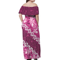 Vintage Pink Polynesia Off Shoulder Maxi Dress Plumeria With Hibiscus Tropical Vibes LT14 - Polynesian Pride