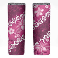 Vintage Pink Polynesia Skinny Tumbler Plumeria With Hibiscus Tropical Vibes LT14 Pink - Polynesian Pride