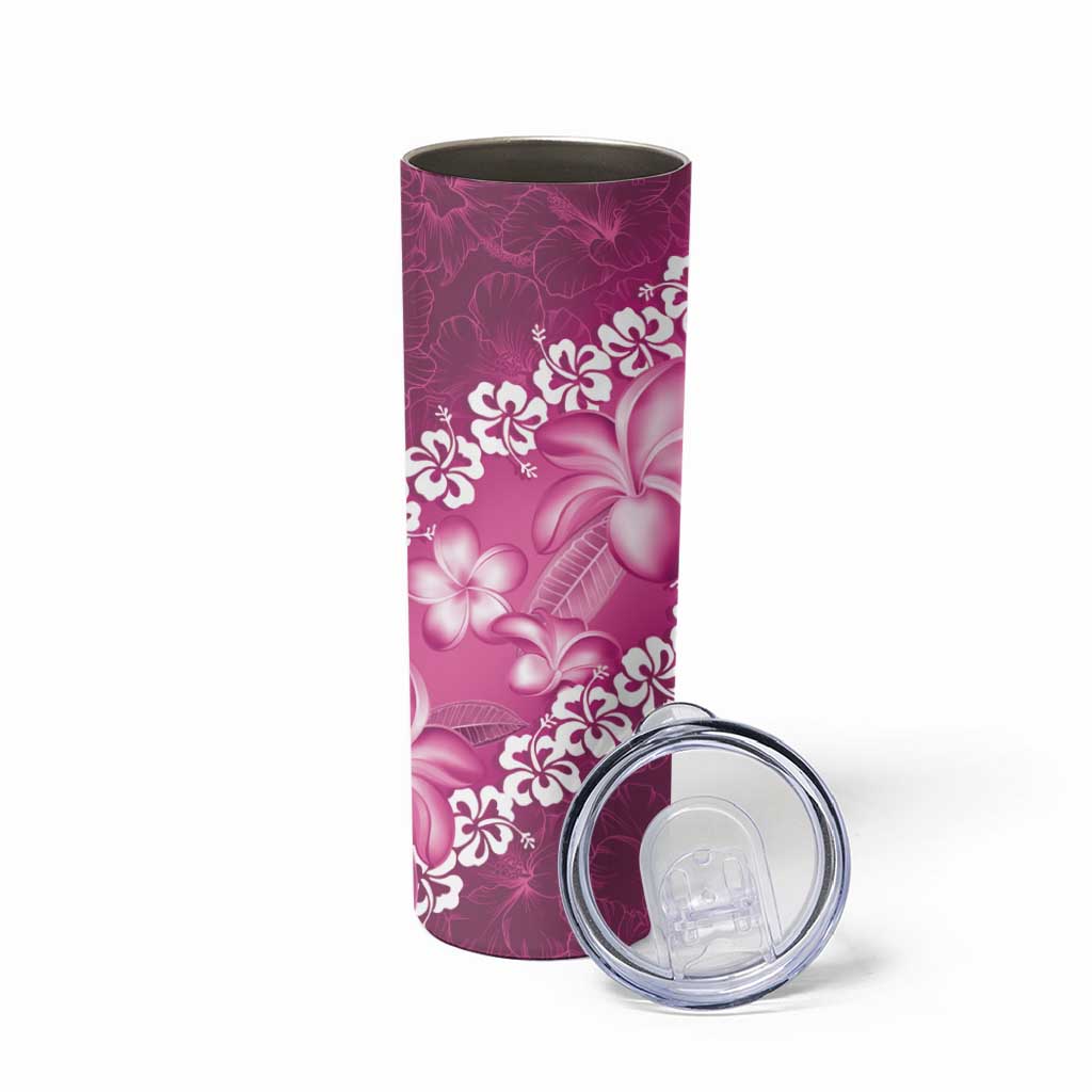 Vintage Pink Polynesia Skinny Tumbler Plumeria With Hibiscus Tropical Vibes LT14 - Polynesian Pride