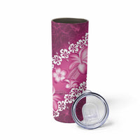 Vintage Pink Polynesia Skinny Tumbler Plumeria With Hibiscus Tropical Vibes LT14 - Polynesian Pride