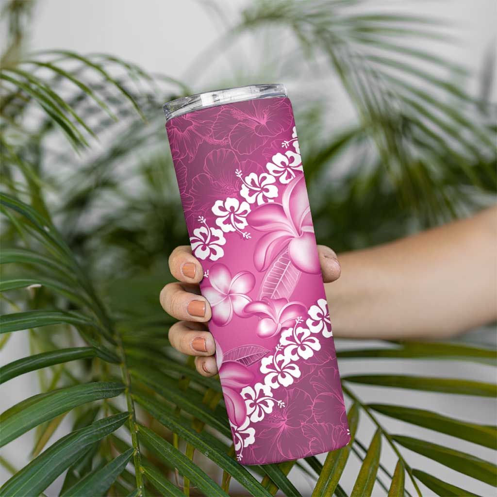 Vintage Pink Polynesia Skinny Tumbler Plumeria With Hibiscus Tropical Vibes LT14 - Polynesian Pride