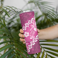 Vintage Pink Polynesia Skinny Tumbler Plumeria With Hibiscus Tropical Vibes LT14 - Polynesian Pride
