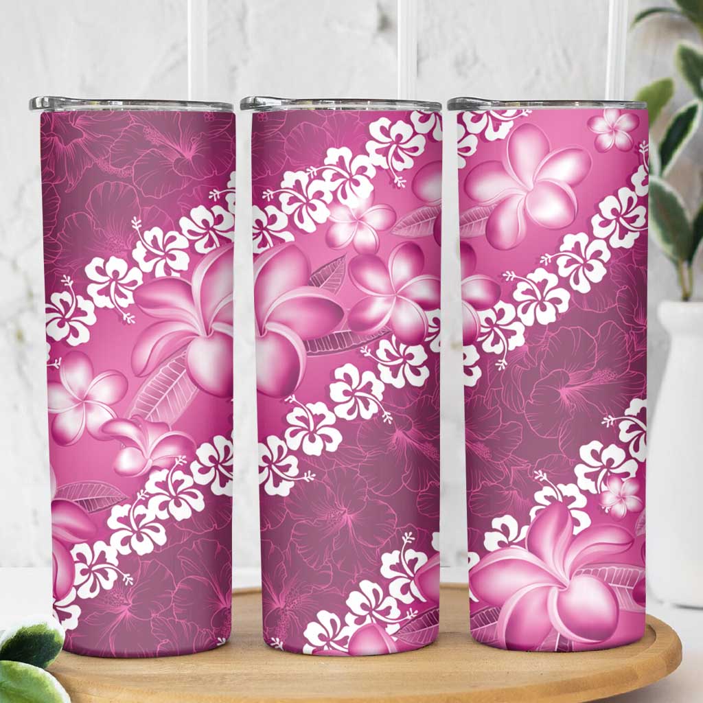 Vintage Pink Polynesia Skinny Tumbler Plumeria With Hibiscus Tropical Vibes LT14 - Polynesian Pride