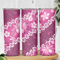 Vintage Pink Polynesia Skinny Tumbler Plumeria With Hibiscus Tropical Vibes LT14 - Polynesian Pride