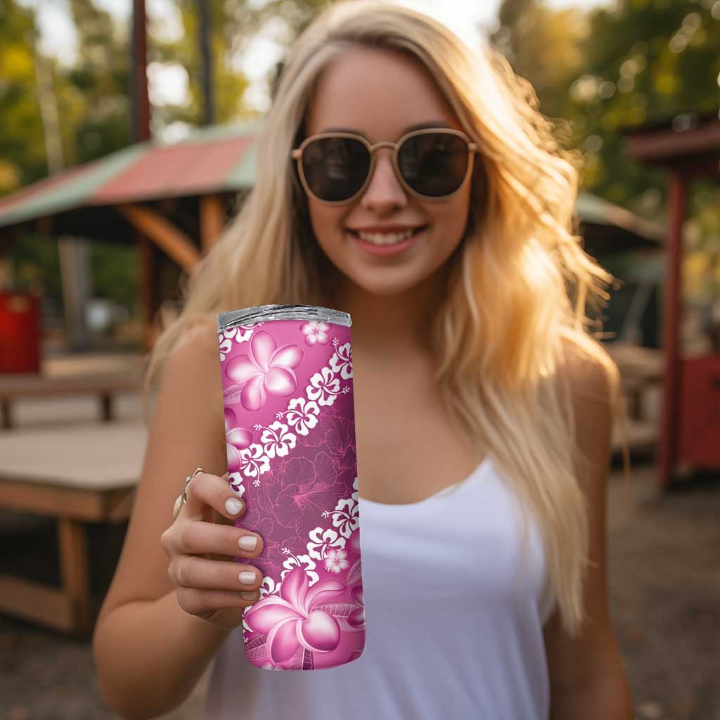 Vintage Pink Polynesia Skinny Tumbler Plumeria With Hibiscus Tropical Vibes LT14 - Polynesian Pride