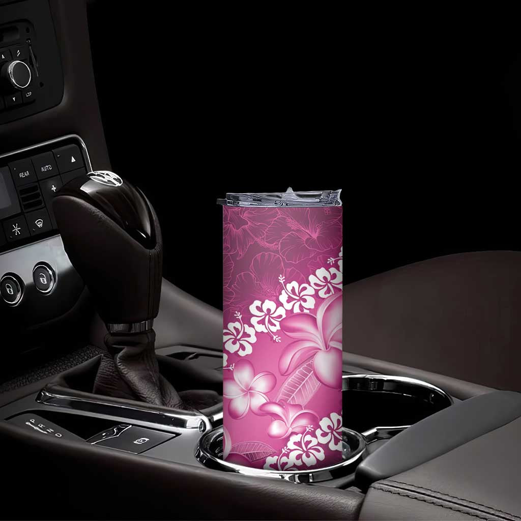 Vintage Pink Polynesia Skinny Tumbler Plumeria With Hibiscus Tropical Vibes LT14 - Polynesian Pride