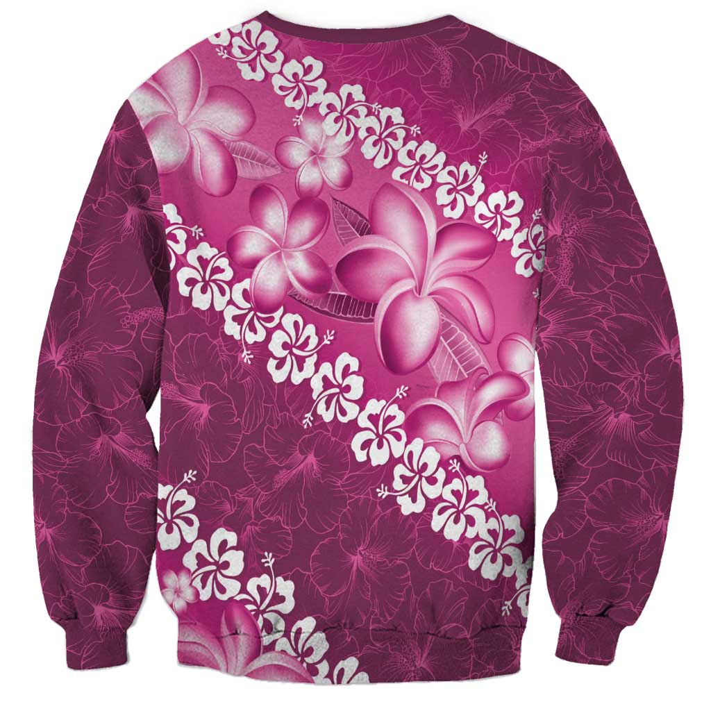 Vintage Pink Polynesia Sweatshirt Plumeria With Hibiscus Tropical Vibes