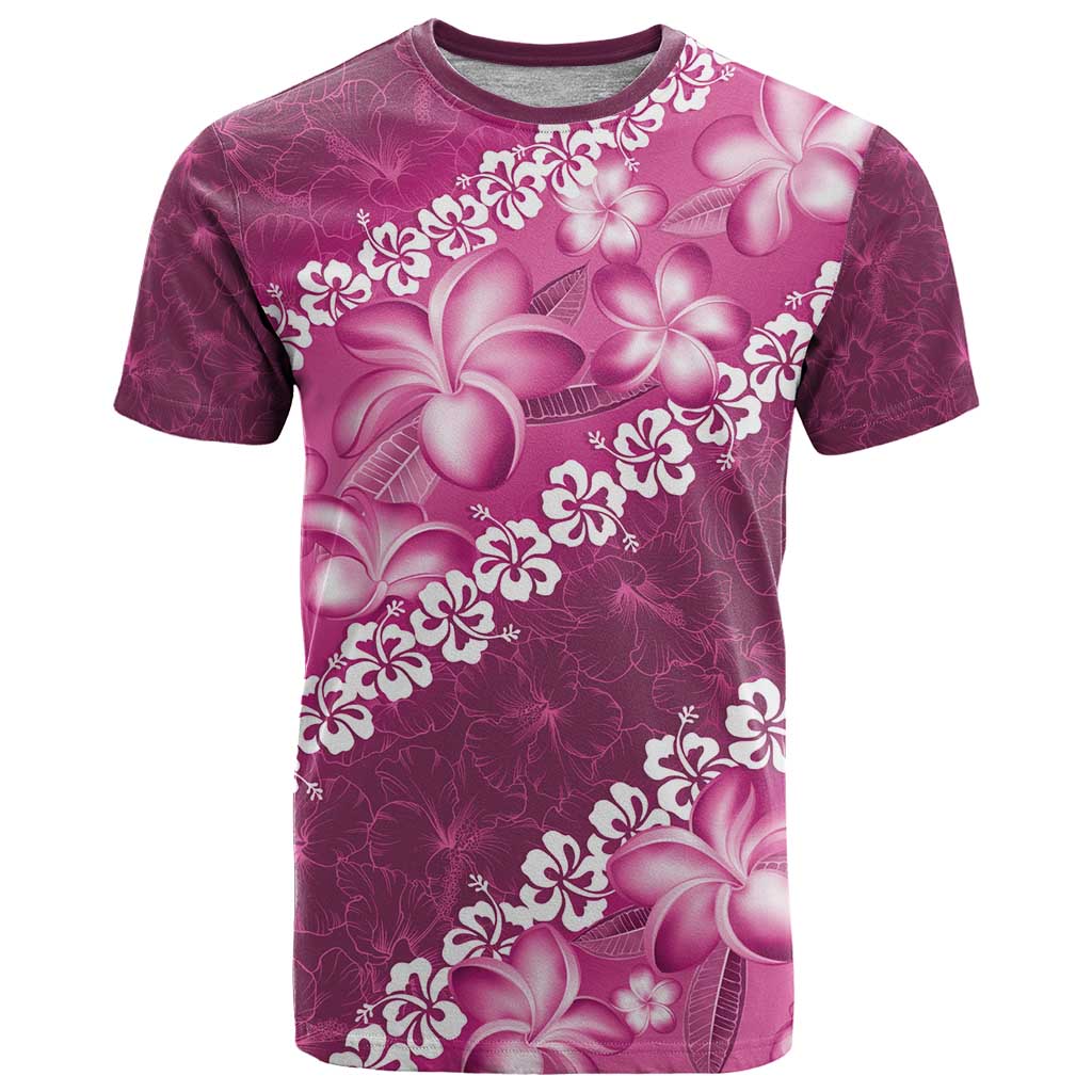 Vintage Pink Polynesia T Shirt Plumeria With Hibiscus Tropical Vibes LT14 Pink - Polynesian Pride