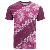 Vintage Pink Polynesia T Shirt Plumeria With Hibiscus Tropical Vibes LT14 Pink - Polynesian Pride