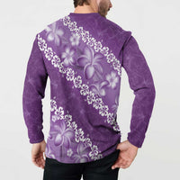 Vintage Purple Polynesia Button Sweatshirt Plumeria With Hibiscus Tropical Vibes