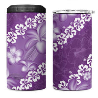 Vintage Purple Polynesia 4 in 1 Can Cooler Tumbler Plumeria With Hibiscus Tropical Vibes LT14 One Size: 16 oz Purple - Polynesian Pride