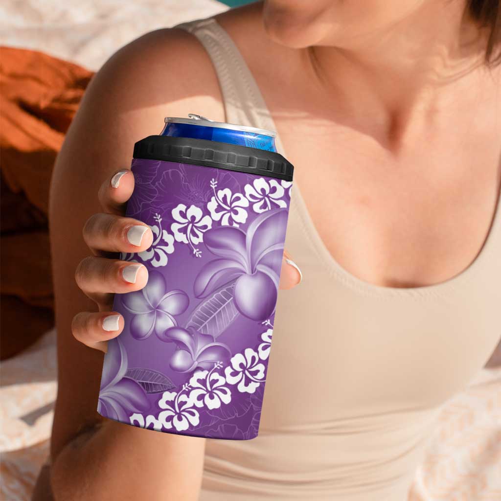 Vintage Purple Polynesia 4 in 1 Can Cooler Tumbler Plumeria With Hibiscus Tropical Vibes LT14 - Polynesian Pride