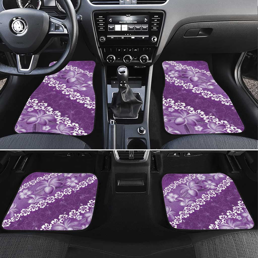 Vintage Purple Polynesia Car Mats Plumeria With Hibiscus Tropical Vibes LT14 Set 4pcs Purple - Polynesian Pride