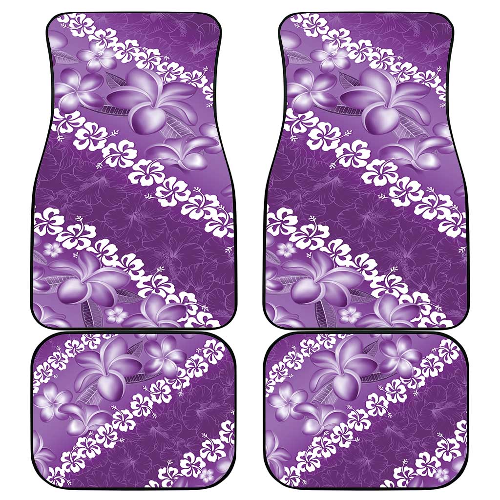 Vintage Purple Polynesia Car Mats Plumeria With Hibiscus Tropical Vibes LT14 - Polynesian Pride