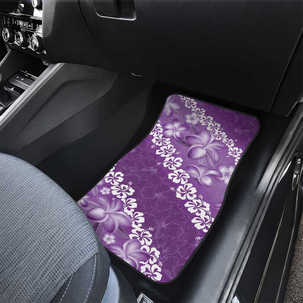 Vintage Purple Polynesia Car Mats Plumeria With Hibiscus Tropical Vibes LT14 - Polynesian Pride