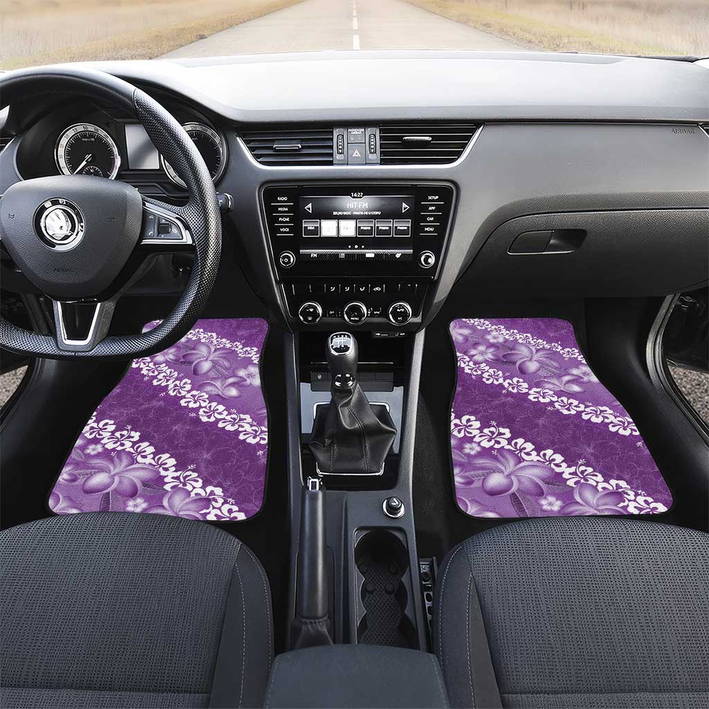 Vintage Purple Polynesia Car Mats Plumeria With Hibiscus Tropical Vibes LT14 Set 2pcs - Front Purple - Polynesian Pride
