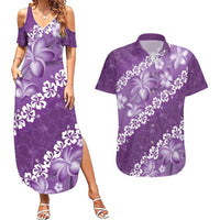 Vintage Purple Polynesia Couples Matching Summer Maxi Dress and Hawaiian Shirt Plumeria With Hibiscus Tropical Vibes LT14 Purple - Polynesian Pride