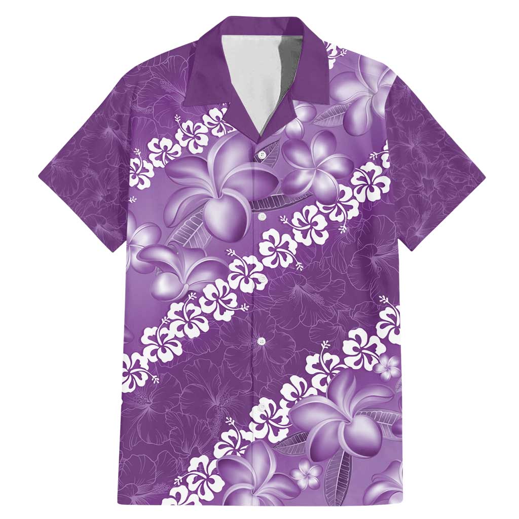 Vintage Purple Polynesia Family Matching Mermaid Dress and Hawaiian Shirt Plumeria With Hibiscus Tropical Vibes LT14 Dad's Shirt - Short Sleeve Purple - Polynesian Pride