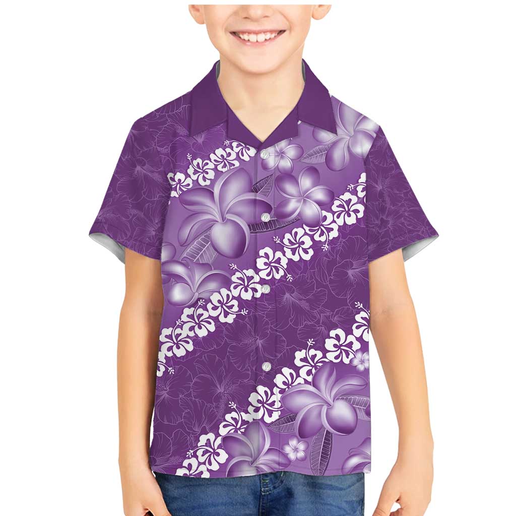 Vintage Purple Polynesia Family Matching Mermaid Dress and Hawaiian Shirt Plumeria With Hibiscus Tropical Vibes LT14 Son's Shirt Purple - Polynesian Pride