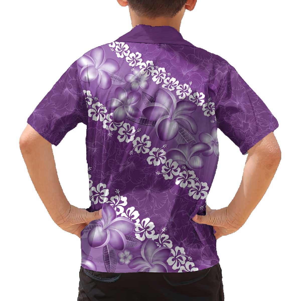 Vintage Purple Polynesia Family Matching Off The Shoulder Long Sleeve Dress and Hawaiian Shirt Plumeria With Hibiscus Tropical Vibes LT14 - Polynesian Pride