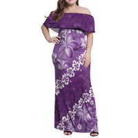 Vintage Purple Polynesia Family Matching Off Shoulder Maxi Dress and Hawaiian Shirt Plumeria With Hibiscus Tropical Vibes LT14 Mom's Dress Purple - Polynesian Pride