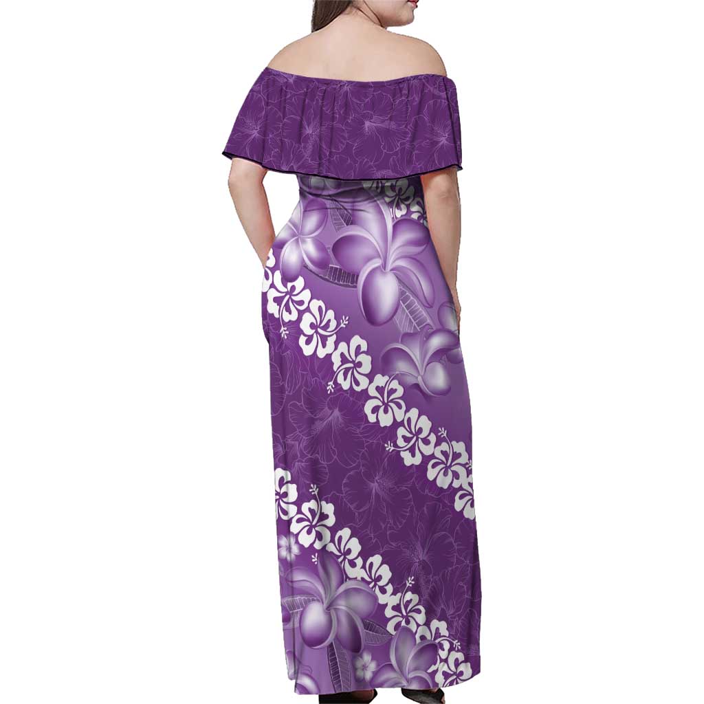 Vintage Purple Polynesia Family Matching Off Shoulder Maxi Dress and Hawaiian Shirt Plumeria With Hibiscus Tropical Vibes LT14 - Polynesian Pride