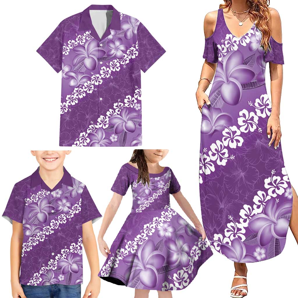 Vintage Purple Polynesia Family Matching Summer Maxi Dress and Hawaiian Shirt Plumeria With Hibiscus Tropical Vibes LT14 - Polynesian Pride