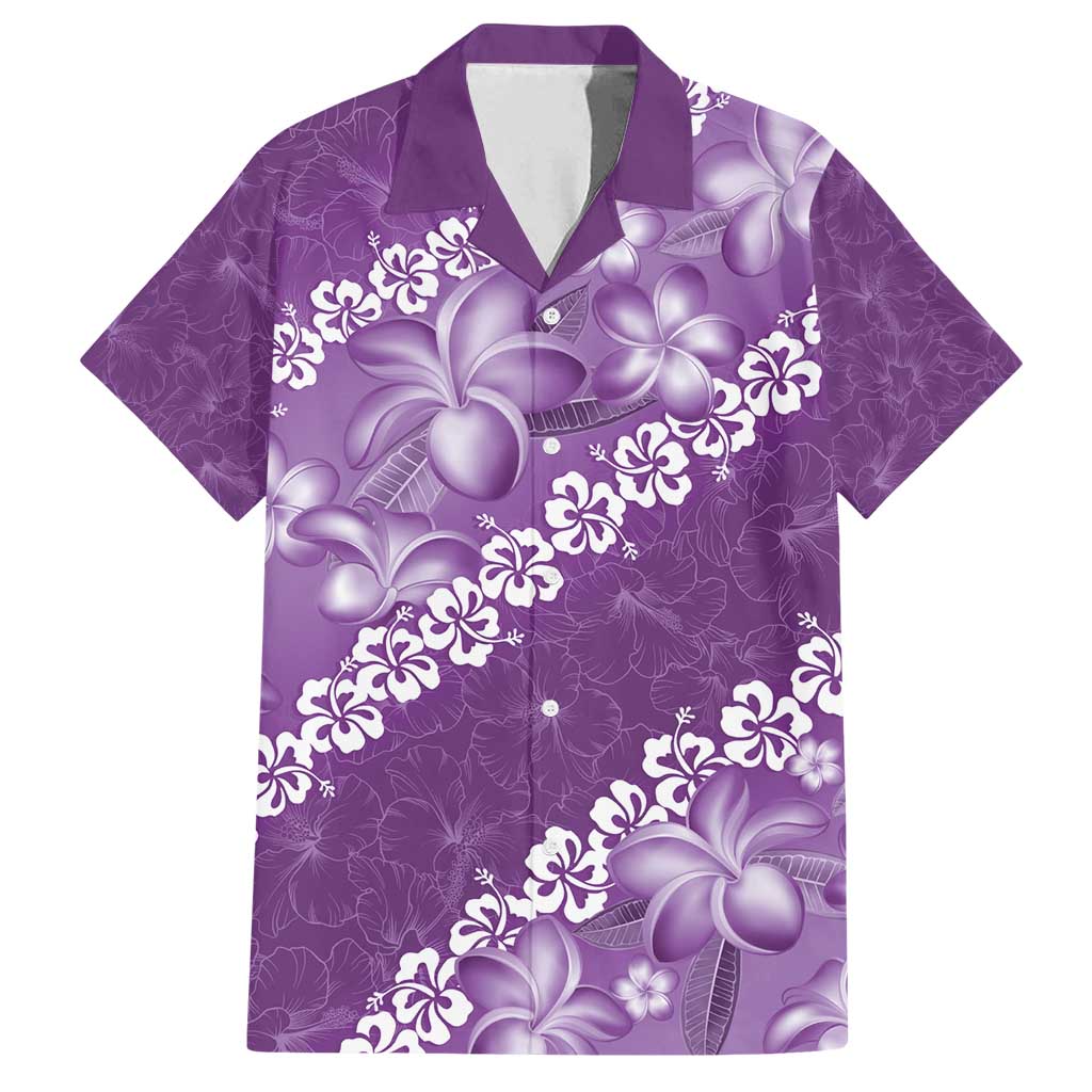 Vintage Purple Polynesia Family Matching Summer Maxi Dress and Hawaiian Shirt Plumeria With Hibiscus Tropical Vibes LT14 Dad's Shirt - Short Sleeve Purple - Polynesian Pride