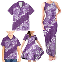 Vintage Purple Polynesia Family Matching Tank Maxi Dress and Hawaiian Shirt Plumeria With Hibiscus Tropical Vibes LT14 - Polynesian Pride