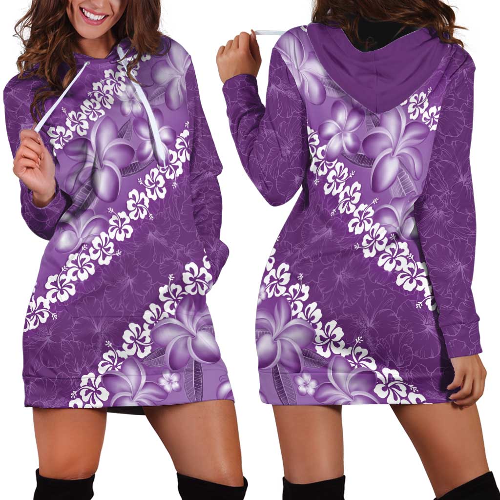 Vintage Purple Polynesia Hoodie Dress Plumeria With Hibiscus Tropical Vibes LT14 - Polynesian Pride