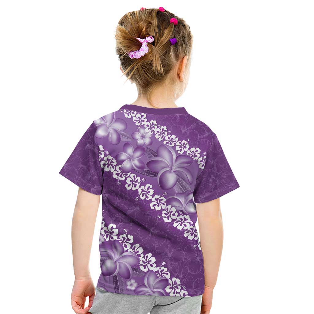 Vintage Purple Polynesia Kid T Shirt Plumeria With Hibiscus Tropical Vibes LT14 - Polynesian Pride