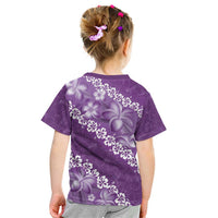 Vintage Purple Polynesia Kid T Shirt Plumeria With Hibiscus Tropical Vibes LT14 - Polynesian Pride
