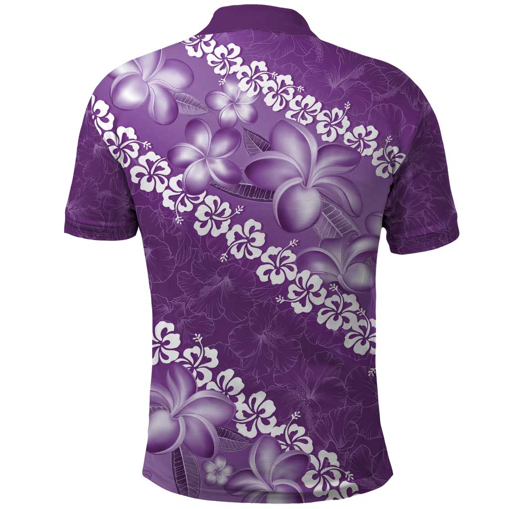 Vintage Purple Polynesia Polo Shirt Plumeria With Hibiscus Tropical Vibes LT14 - Polynesian Pride
