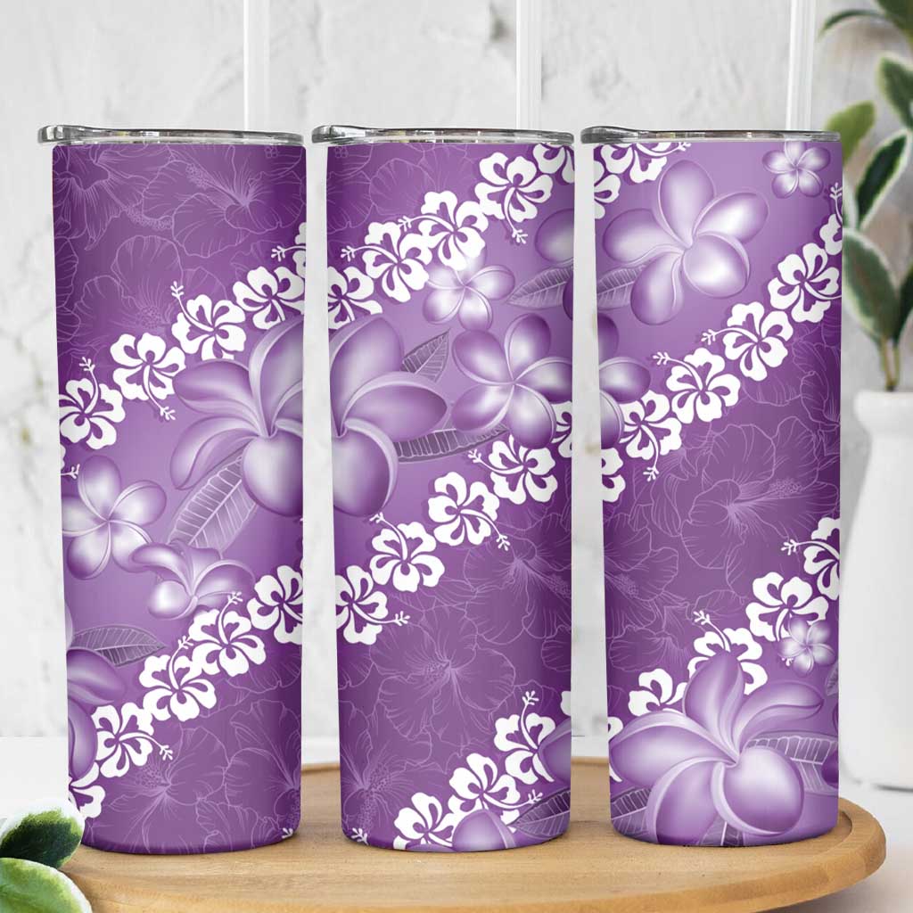 Vintage Purple Polynesia Skinny Tumbler Plumeria With Hibiscus Tropical Vibes LT14 - Polynesian Pride