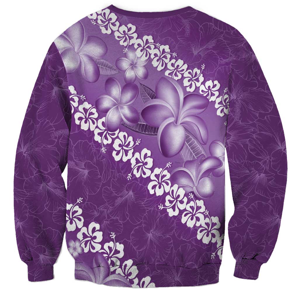 Vintage Purple Polynesia Sweatshirt Plumeria With Hibiscus Tropical Vibes