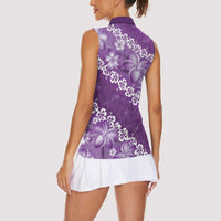 Vintage Purple Polynesia Women Sleeveless Polo Shirt Plumeria With Hibiscus Tropical Vibes LT14 - Polynesian Pride