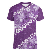Vintage Purple Polynesia Women V-Neck T-Shirt Plumeria With Hibiscus Tropical Vibes LT14 Female Purple - Polynesian Pride