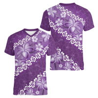 Vintage Purple Polynesia Women V-Neck T-Shirt Plumeria With Hibiscus Tropical Vibes LT14 - Polynesian Pride