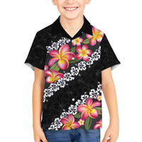 Black Polynesia Family Matching Long Sleeve Bodycon Dress and Hawaiian Shirt Plumeria With Hibiscus Pattern Tropical Vibes LT14 Son's Shirt Black - Polynesian Pride