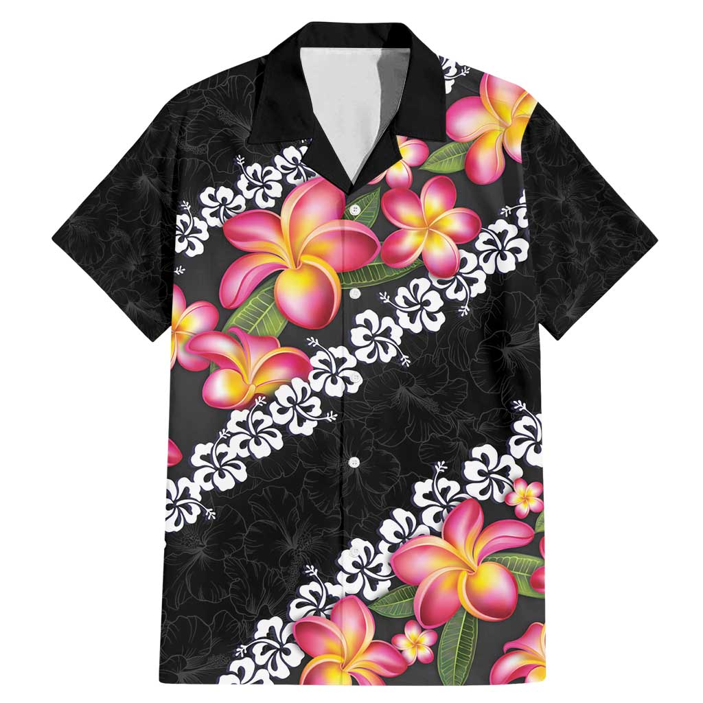 Black Polynesia Family Matching Mermaid Dress and Hawaiian Shirt Plumeria With Hibiscus Pattern Tropical Vibes LT14 Dad's Shirt - Short Sleeve Black - Polynesian Pride