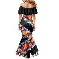 Black Polynesia Family Matching Mermaid Dress and Hawaiian Shirt Plumeria With Hibiscus Pattern Tropical Vibes LT14 - Polynesian Pride