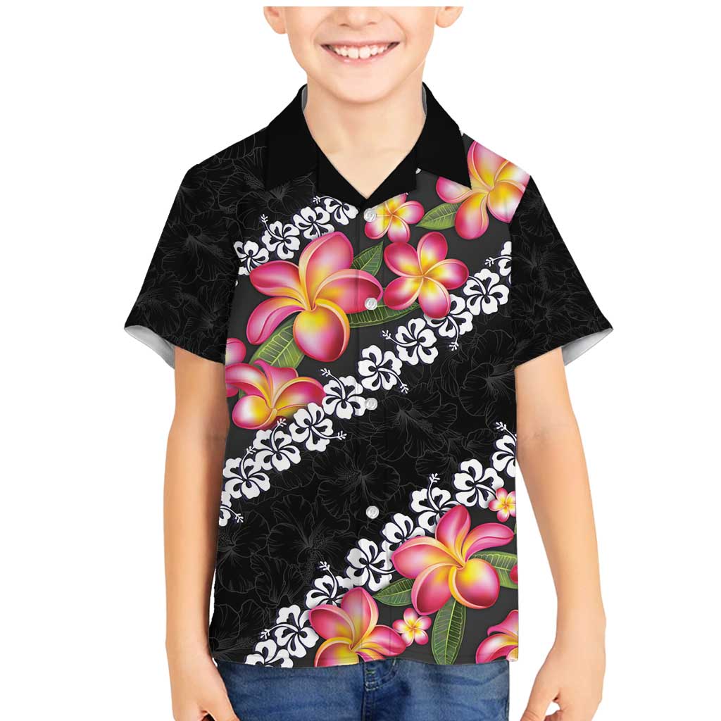 Black Polynesia Family Matching Mermaid Dress and Hawaiian Shirt Plumeria With Hibiscus Pattern Tropical Vibes LT14 Son's Shirt Black - Polynesian Pride