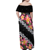 Black Polynesia Family Matching Off Shoulder Maxi Dress and Hawaiian Shirt Plumeria With Hibiscus Pattern Tropical Vibes LT14 - Polynesian Pride