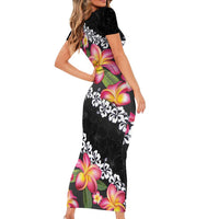Black Polynesia Family Matching Short Sleeve Bodycon Dress and Hawaiian Shirt Plumeria With Hibiscus Pattern Tropical Vibes LT14 - Polynesian Pride