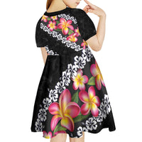 Black Polynesia Kid Short Sleeve Dress Plumeria With Hibiscus Pattern Tropical Vibes LT14 - Polynesian Pride
