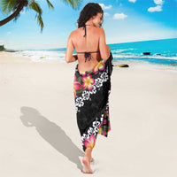 Black Polynesia Sarong Plumeria With Hibiscus Pattern Tropical Vibes