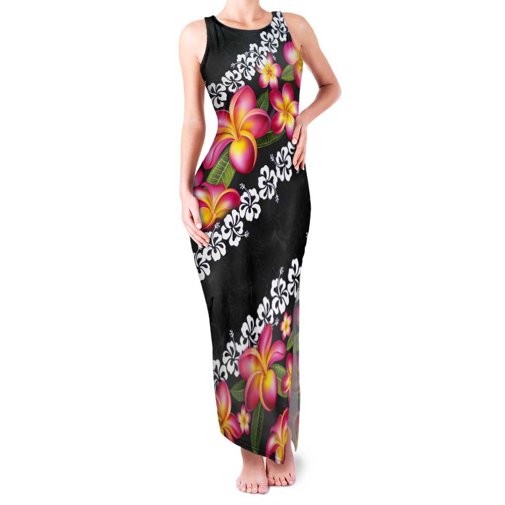Black Polynesia Tank Maxi Dress Plumeria With Hibiscus Pattern Tropical Vibes LT14 Women Black - Polynesian Pride