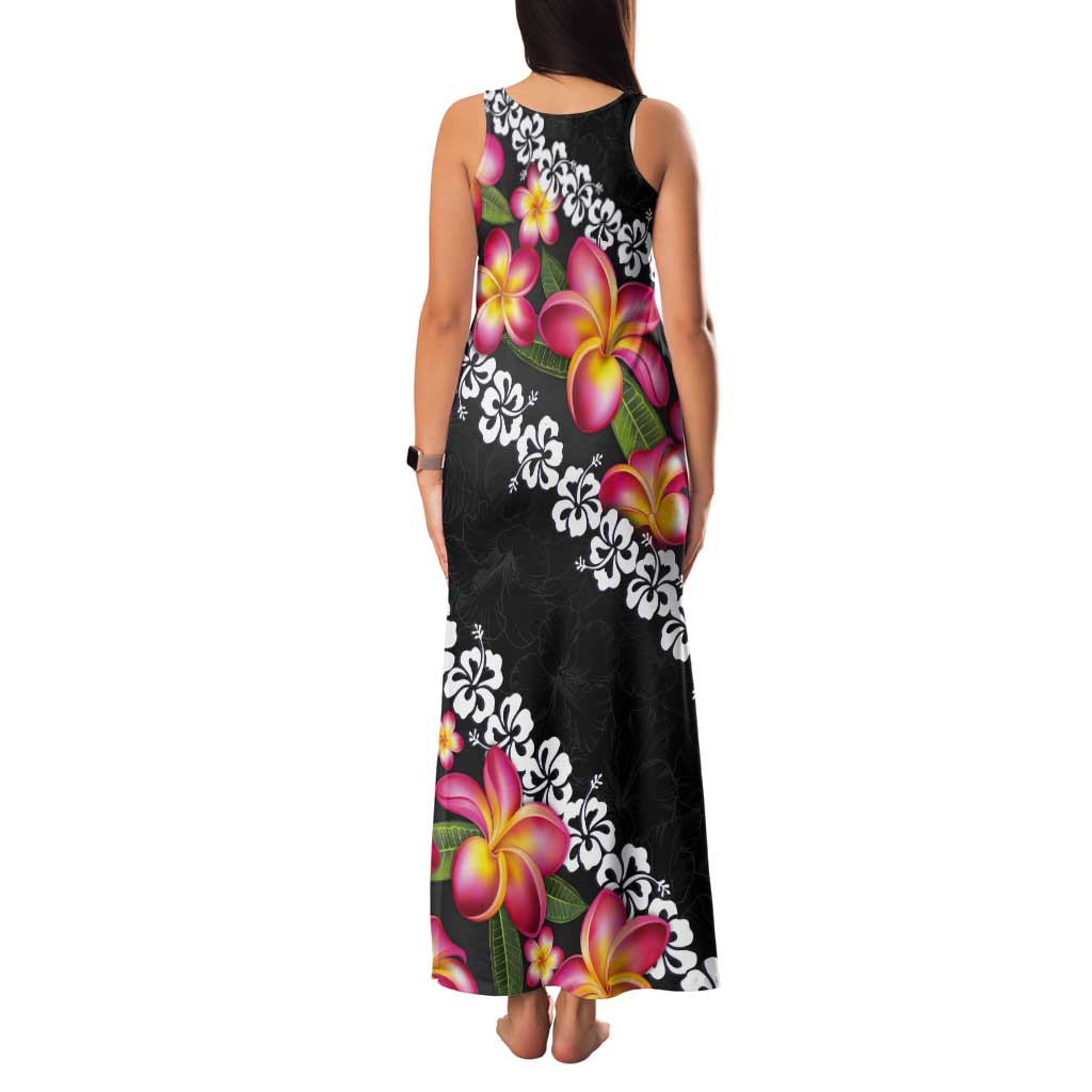 Black Polynesia Tank Maxi Dress Plumeria With Hibiscus Pattern Tropical Vibes LT14 - Polynesian Pride